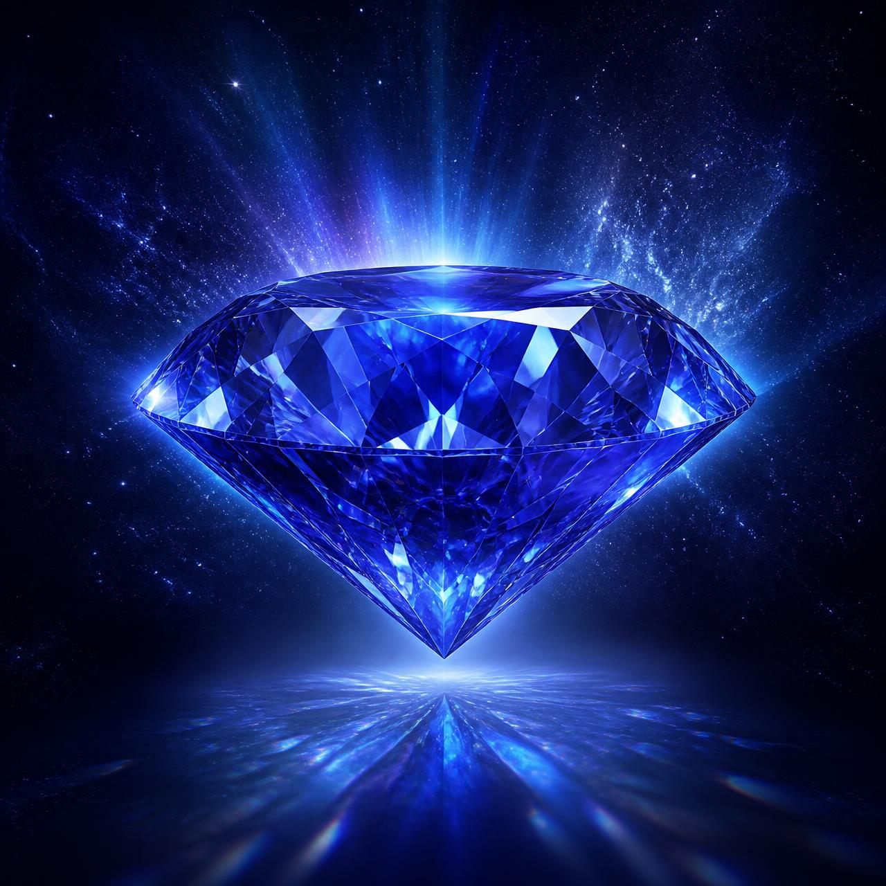 A pure sapphire diamond glowing against a cosmic backdrop